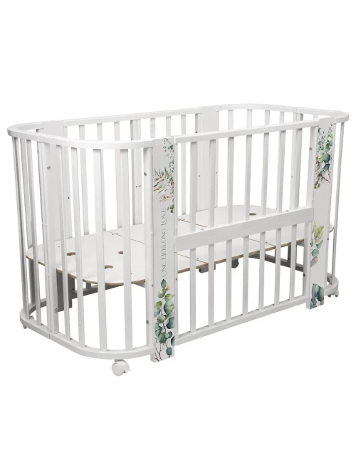 Кроватка-трансформер Indigo Baby Line 5 в 1 с маятником 100*70 / 140*70 (закругленный) листочки