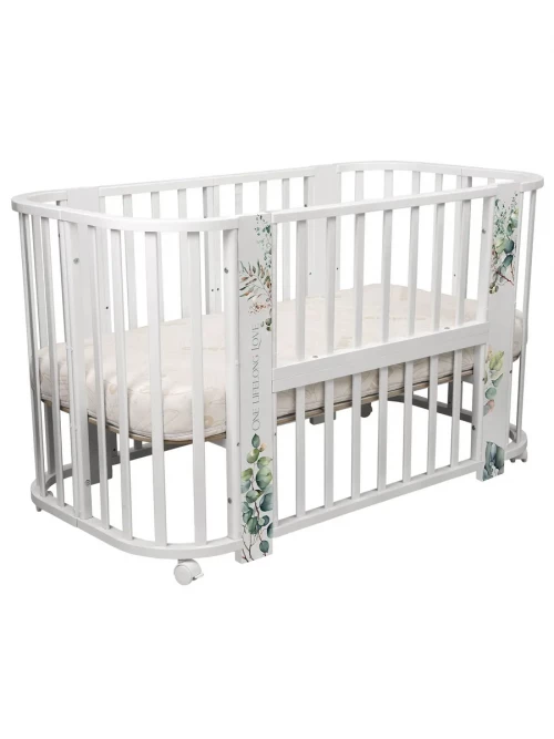 Кроватка-трансформер Indigo Baby Line 5 в 1 с маятником 100*70 / 140*70 (закругленный) листочки