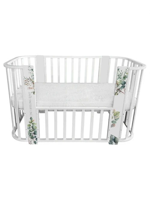 Кроватка-трансформер Indigo Baby Line 5 в 1 с маятником 100*70 / 140*70 (закругленный) листочки