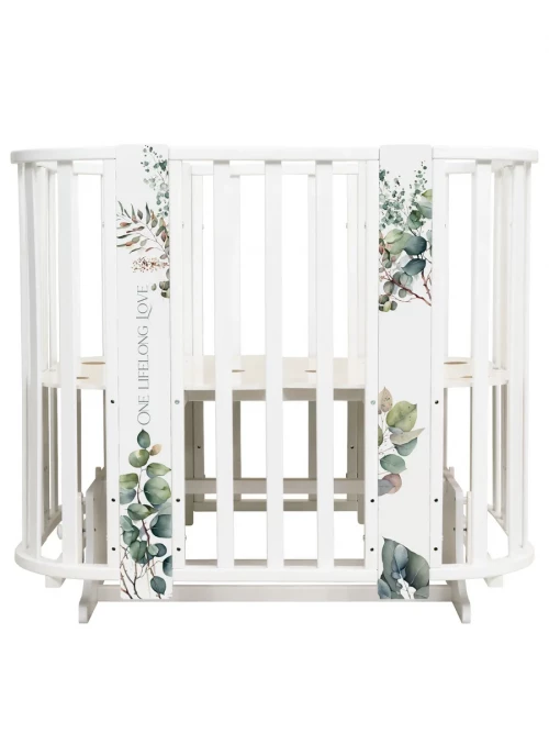 Кроватка-трансформер Indigo Baby Line 5 в 1 с маятником 100*70 / 140*70 (закругленный) листочки