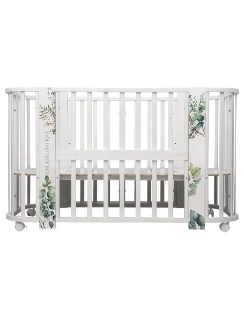 Кроватка-трансформер Indigo Baby Line 5 в 1 с маятником 100*70 / 140*70 (закругленный) листочки
