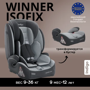 Автокресло Indigo Winner isofix 1/2/3 (9-36 кг) темно-серый светло-серый