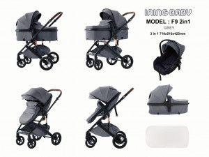 Коляска-трансформер Ining Baby F9 3 в 1 grey