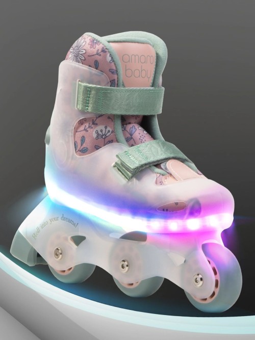 Ролики Amarobaby Wish Led подсветка розовый/зеленый 33-34
