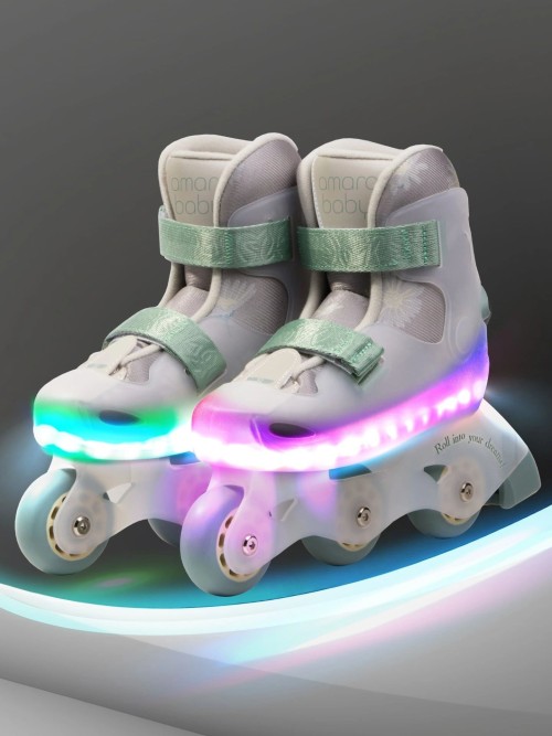 Ролики Amarobaby Wish Led подсветка бежевый/зеленый 31-32
