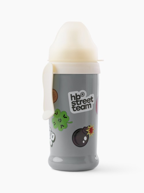 Поильник для кормления Happy Baby с прищепкой 360 мл (grey & stickers)