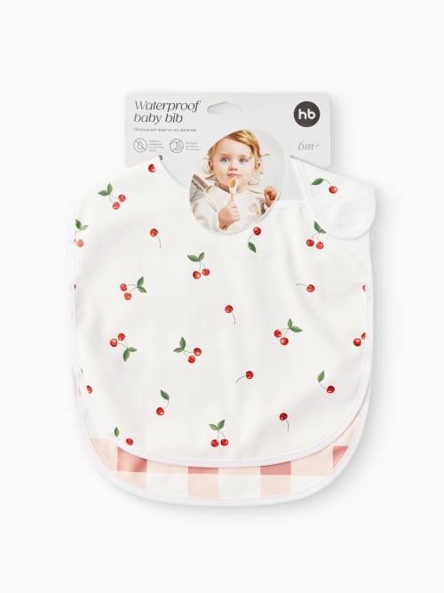 Нагрудный фартук Happy Baby на кнопке, 2 шт. (checkered pattern and cherry, 16019)