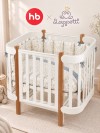 Кроватка-трансформер Happy Baby Mommy Lux 140*70 и 90*70 (закругленный) белый Lappetti Garden серо-голубой 6118/1