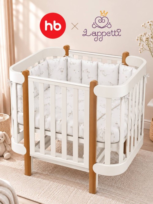 Кроватка-трансформер Happy Baby Mommy Lux 140*70 и 90*70 (закругленный) белый Lappetti "Мамина любовь" молочный, 6144